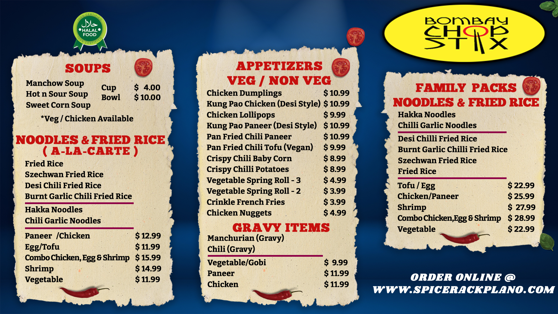 View Bombay Chopstix menu